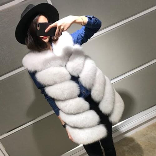 High quality 100 import real natural fox fur vest coat sleeveless white striped loose gilet spring coat women 2020 new classic
