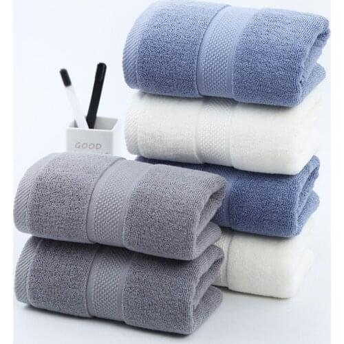 High quality face wash towel 100% soft solid thick high absorption cotton towel and comfortable bath towel set 34x73CM