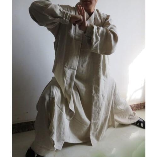 Top quality Linen martial arts clothing sets kung fu suits tai chi Wudang uniforms taoist robe hemp ecru CUSTOMIZE 3pcs/set