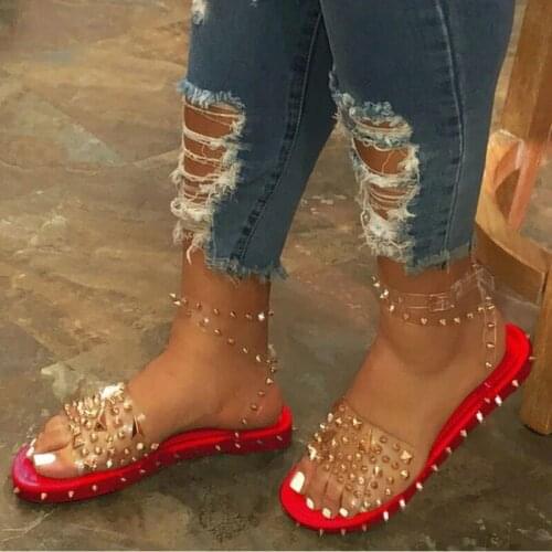 2020 Women Summer Sandals Flat Heel Rivet Platform Peep Toe Ankle Buckle Fashion Punk Beach Ladies Shoes Zapatos De Mujer