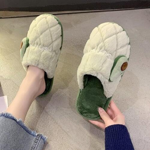 PULOMIES Women Winter Slippers Creative Fruit Strawberry Indoor Casual Warm Plush Fur Cotton Slippers House Couple Slippers