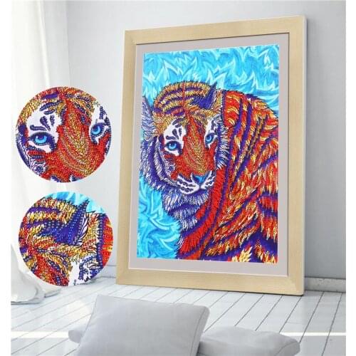 5D DIY Special Shaped Diamond Painting Embroidery Cross Stitch Tiger Round Diamond Animals Home Paintings Hobbies Crafts
