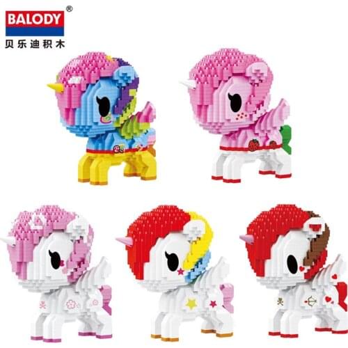 897pcs+ Cartoon Rainbow Pony Building Blocks Cute Unicorned Mini Figure Assembled Mirco Bricks Toys For Collection