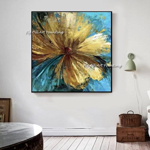 High Quality Handmade Gold Flower Abstract Painting Modern Art Picture For Living Room Modern Cuadros Canvas Art