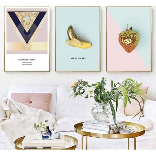 Abstract Fruit Pineapple Strawberry Banana Geometry Pattern Text Canvas Painting Wall Picture Poster Living Room Decoration