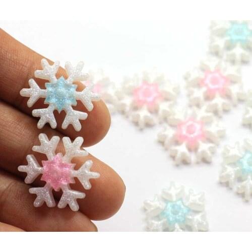 Assorted 22MM Glitter Snowflake Beads Flatback Resin Christmas Snowflakes Cabochons DIY Hair Bows Crafts Ornaments Dec