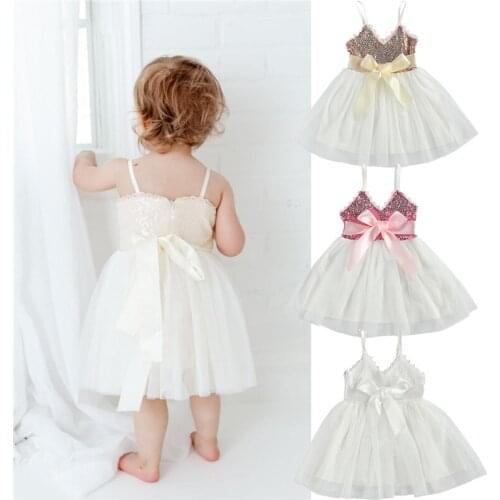 Blotona Baby Girl Princess Birthday Party Wedding Bridesmaid Dress, Glitter Sequin Bow Sleeveless Strap Formal Tutu Dress 0-6Y