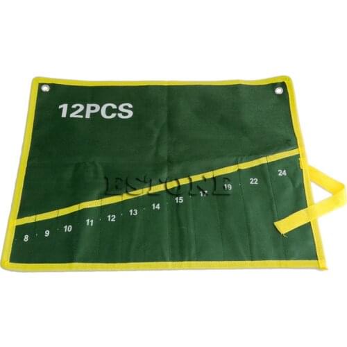C5AC 12 Pockets Durable Canvas Spanner Wrench Tool Roll Up Storage Bag