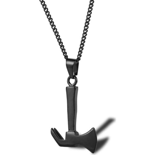 Stainless Steel Black Axe Mens Punk Rock Pendant Necklace Jewelry Gift with Chain