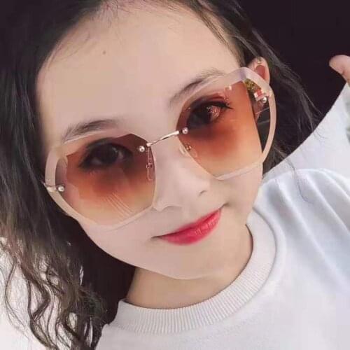 Children Ocean piece Sunglasses Cute lace Mirror Frameless Sunglasses UV400 metal Sport crystal Sun Glasses For Baby Girls Glass