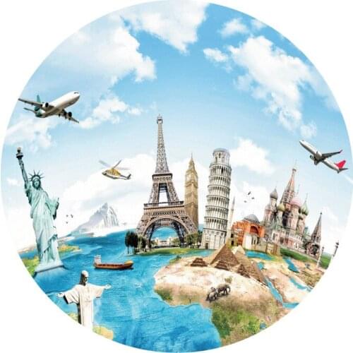 Sea, Sky and World Famous Landmarks Circle Round Backgrounds for Photography Party Child Photozone Home Poster Photo Backdrop