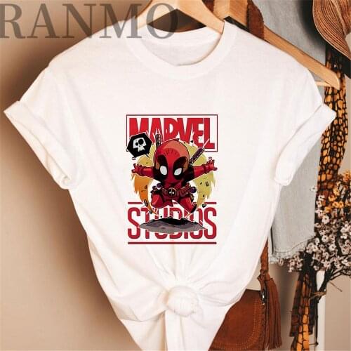 Marvel Studios T Shirt Superhero Tees Deadpool Print Cartoon Disney Tee Shirts Women Short Sleeve White Oversized Clothes Top