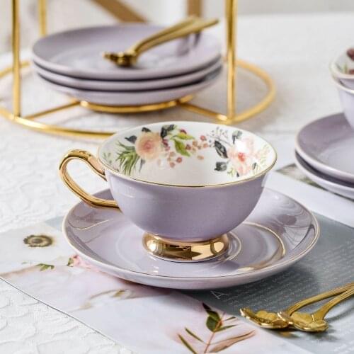 Ceramic Coffee Cup Saucer Spoon Set Camellia Decor Pattern Tea Cup Porcelain Tea Set Advanced Teacup Cafe Espresso Cup