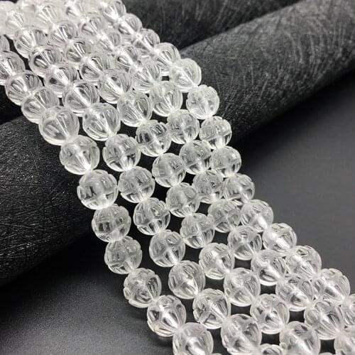 Round Natural White Crystal Stone Beads 10mm Carving Lotus Flower Loose Beads For DIY Jewelry Earring Necklace Making 16