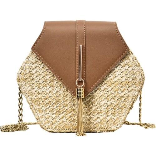 Summer Mulit Style Straw+leather Handbag Women Summer Rattan Bag Handmade Woven Beach Circle Bohemia Shoulder Bag New Fashion