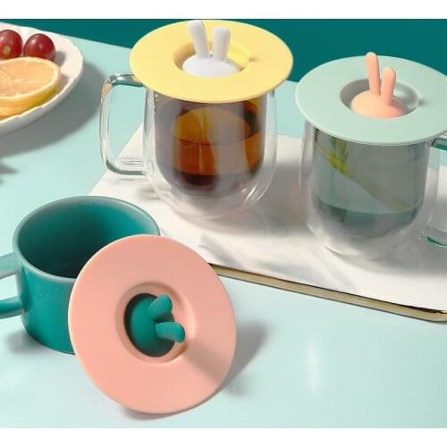 Cute Silicone Anti-dust Cup Covers Rabbit Ear Cup Lids Spoon Holder Home Organizer Decoration Kitchen Tool For Mug Glasses Bowl