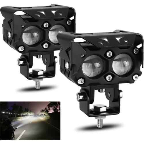 2pcs Motorcycle Mini Spotlights 25W Work Light Driving Light Double Lens Dual Color White Yellow 12V For Motor Car Offroad