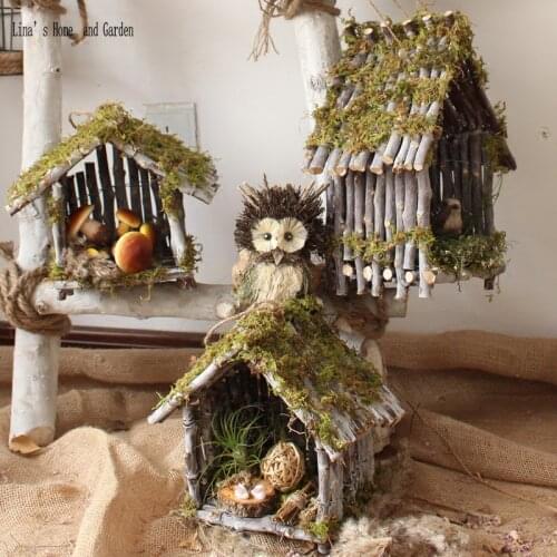 Handmade nature wood mini house, wood handcrafted decoration