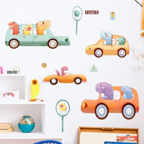 Cartoon Dinosaur Wall Stickers Decoration Aesthetic Kids Room Decal Boy Baby Bedroom Decor Wallpaper Self Adhesive Wallstickers