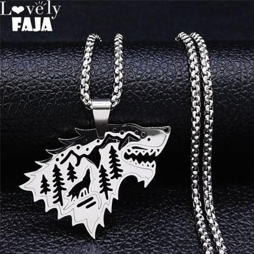 2021 Animal Wolf Forest Mountain Stainless Steel Chain Necklaces for Men/Women Silver Color Jewelry collier homme N4271S03