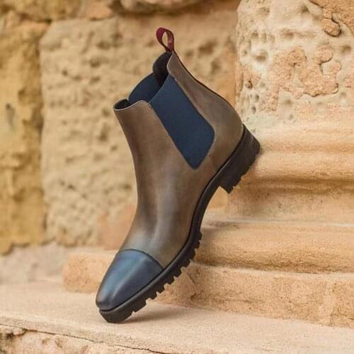 Winter Mens Casual PU Leather Work Boots Chelsea Work Boots Fashion Catwalk Mens Ankle Boots Color Matching Safety Shoes