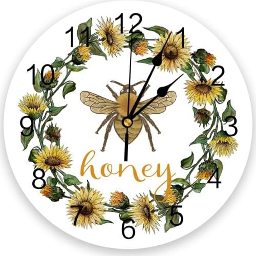 Bee Sunflower Honey White 3D Wall Clock Modern Design Living Room Decoration Kitchen Clock Art Wall Watch Home Decor