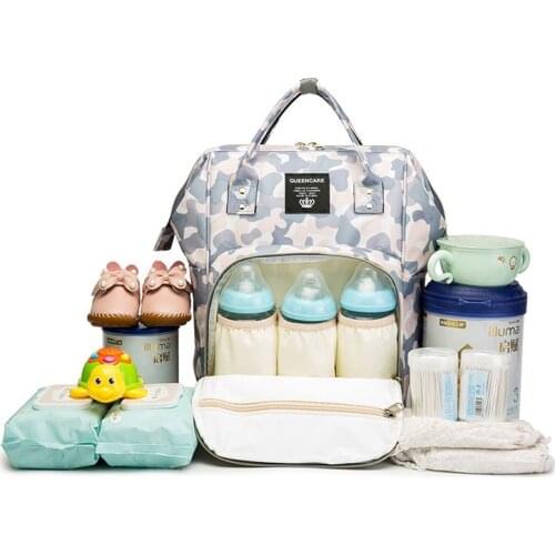 2021 New Mommy Bag Lightweight Portable Baby Diaper Milk Powder Backpack Waterproof Storage Bag with Child Car Hook