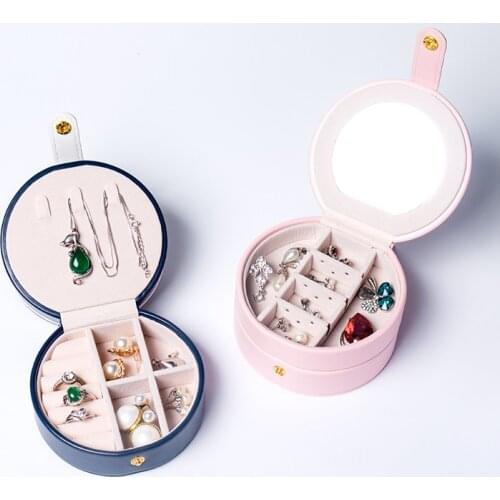 Oval cosmetic mirror storage box ladies gift PU leather travel jewelry storage box five colors optional delicate cute