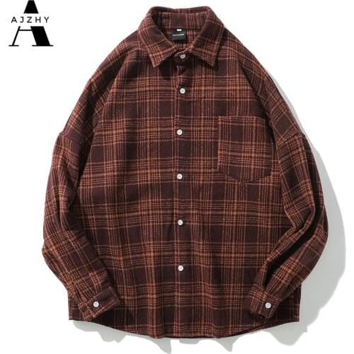 Casual Men Shirt Long Sleeve Autumn Winter Thick Plaid flannel Shirts Mens of Women Vintage Japanese Streetwear Pocket Camisas