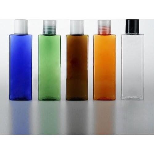 30pcs/lot 250ml empty disc top cosmetic PET lotion bottles blue/green/brown/clear/yellow 250cc shampoo plastic bottle with cap