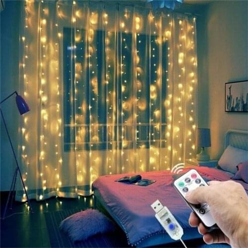 3M LED Christmas Fairy String Lights Remote Control USB New Year Garland Curtain Lamp Holiday Decoration For Home Bedroom Window