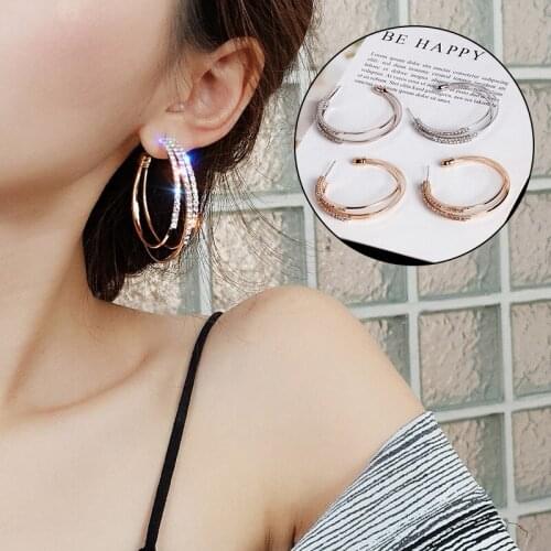 Korean Rhinestone Drop Earrings For Women Girls Gold Color Crystal Luxury Earring New Shining Dangle Wedding Jewelry Gift