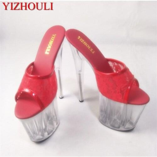 20cm net high heels, club sexy pole dancing girl sandals, transparent platform dancing shoes