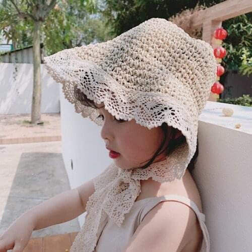 Summer Autumn Baby Girl Straw Hat Fisherman Sun Hat Beach Sunshade Lace Up Women Lady Outdoor Parent-child Hats