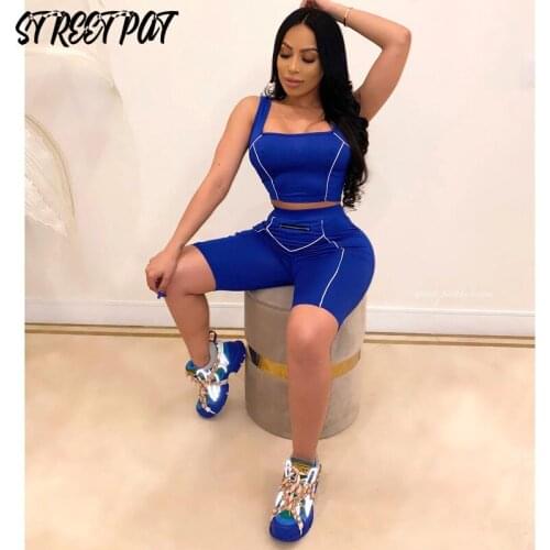Sport Fitness Two Piece Set Women Halter Crop Top + Biker Shorts Tracksuit Matching Set Casual Bodycon Outfits Summer 2021
