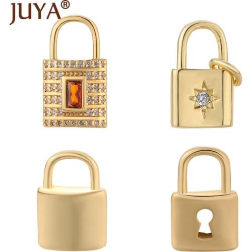 Vintage Copper Lock Necklace Accessories Handmade Jewelry Components With Zircon Charms Pendants DIY Bracelet Supplies