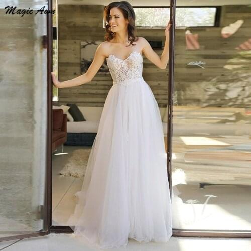 Magic Awn Sweetheart Tulle Wedding Dresses Boho Lace Appliques Princess Illusion A-Line Beach Bridal Gowns Vestidos Branco