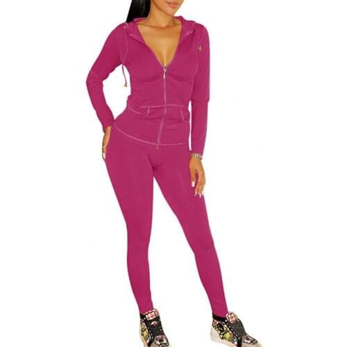 Women Long Sleeve Hooded Pocket Jacket Skinny Pants Workout Outfit Tracksuit