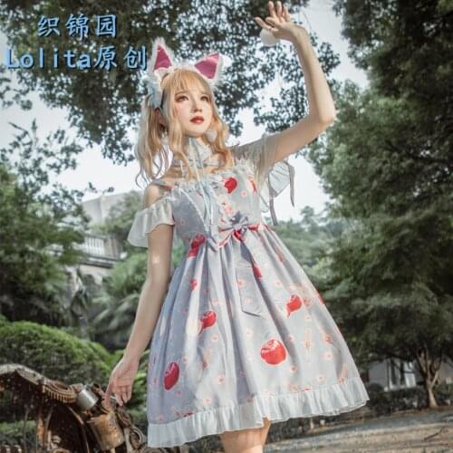 Knife and Apple Sweet Womens Lolita JSK Dress Suspender Sleeveless Dress Halter Fit Lady Summer One Piece Pink Black