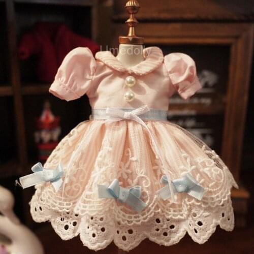 Handmade 1 Set Cute Pink Chiffon Dress for Blyth Doll Dress Licca Azone 1/6 Dolls Clothes Accessories