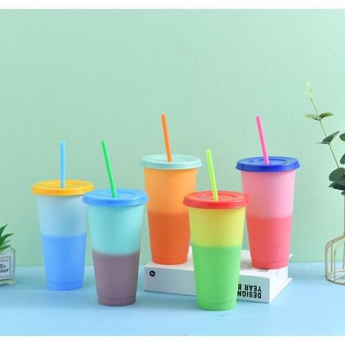 1pc Reusable Temperature Sensitive Plastic Color Changing Cup Eco-friendly Plastic Tumblers With Lids And Straws Water Cup