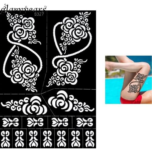 1 Piece Henna Tattoo Stencil Hollow Beauty Rose Flowers Women Body Art Henna Paste Drawing Tattoo Stencil Sexy DIY Product S327