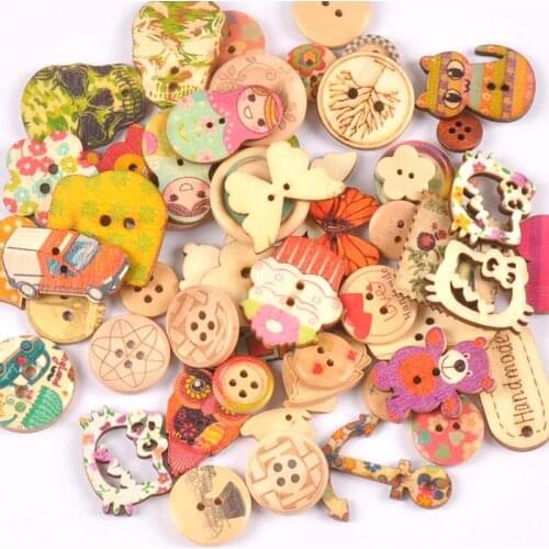 Mix Pattern Painting Wooden Buttons For Sewing Clothing DIY Crafts Scrapbook Wood Button Handmade Decorative 30pcs 15-35mm m1893