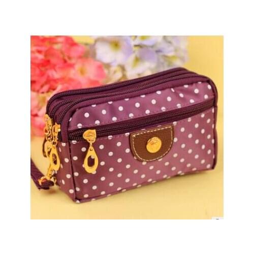 30pcs/lot korean style woman fashion 4rows zipper coin phone wallet female dot nylon short wallet