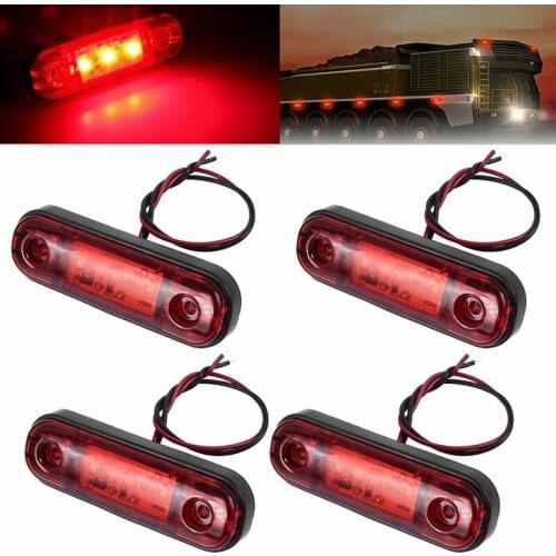 4X Red 3 LED 3.4Inch Side Marker Light Lamp Truck Trailer Tail Light Signal Indicator Camper RV Waterproof 12V-24V