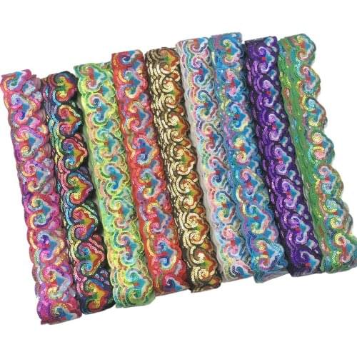 5 Yards/roll Embroidered Sequins Lace Ribbon Tape Trim Sewing Crafts Flower Bohemia Garment Accessories DIY Fabric 3.5cm Width