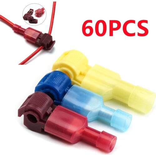 60pcs/set T-Tap Electrical Wire Connectors Quick Splice Electrical Wire Terminals Insulated Electrical Car Audio Wire Splice Kit