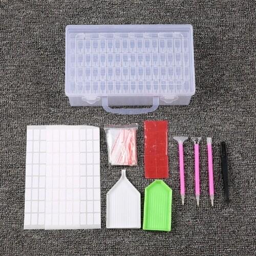 72 Grids Diamond Painting Accessories Portable Diamond Painting Tool Kit with Transparent Storage Box
