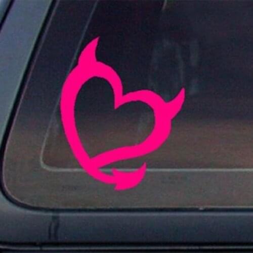 Devil Heart Car Decal / Sticker - HOT PINK Spft pink Attractive car stickers for girls car decor