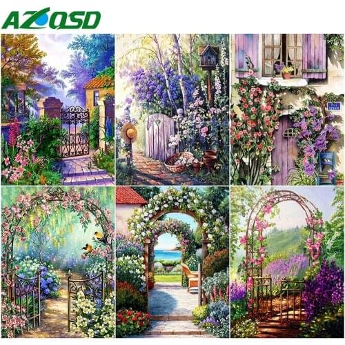 AZQSD 5d Diamond Painting Garden Diamond Embroidery Landscape Full Square Rhinestones Home Decor Handmade Cross Stitch Kits